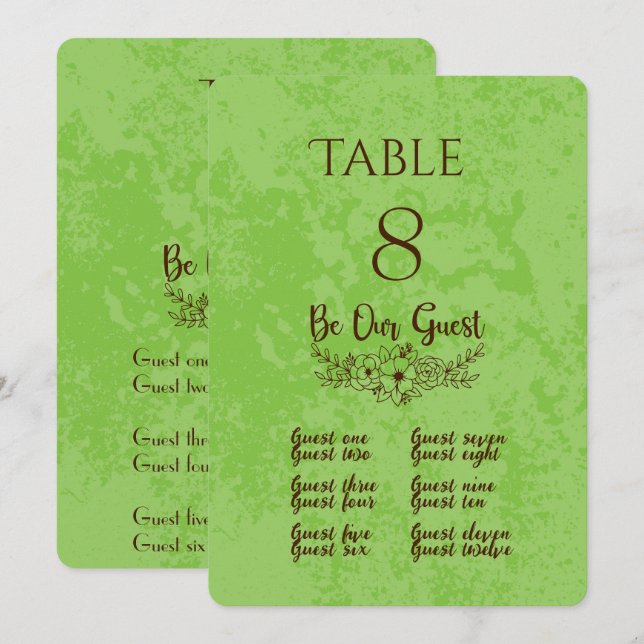Pistachio & Chocolate Table Number and Place Card  (Front/Back)