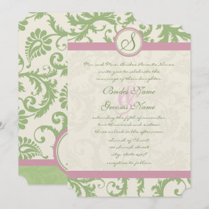 Pistachio Clover Rose Petal Damask Wedding Invite