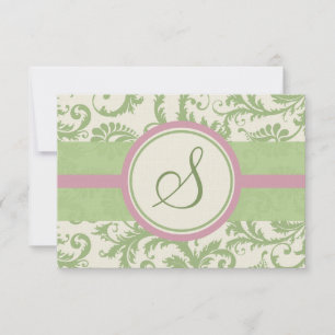 Pistachio Clover Rose Petal Damask Wedding RSVP