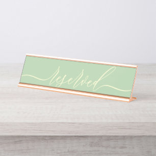 Pistachio & Cream Minimalist Script Table Reserved Desk Name Plate