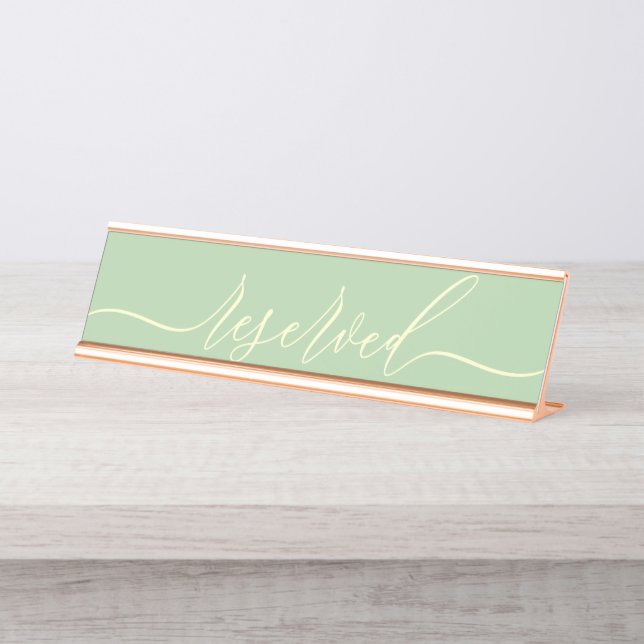 Pistachio & Cream Minimalist Script Table Reserved Desk Name Plate (Front)