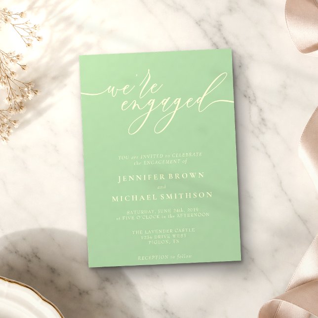 Pistachio & Cream Simple Minimal We are Engaged Invitation (Creator Uploaded)