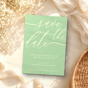 Pistachio & Cream Wedding Custom Photo Calligraphy Save The Date