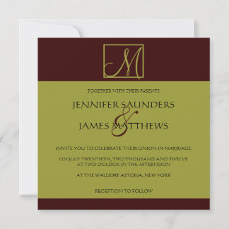Pistachio & Espresso Monogram Wedding Invitation