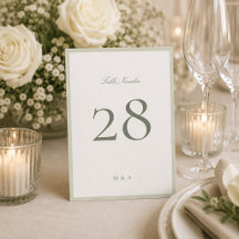 Pistachio Green 5 x 7 Wedding Table Number