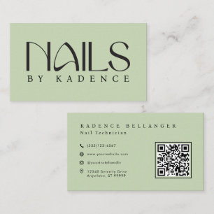 Pistachio Green Black Modern Typography Nails Business Card