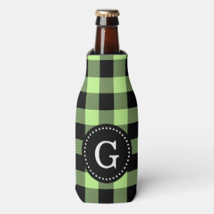 Pistachio Green Blk Buffalo Chk Plaid 1I Monogram Bottle Cooler