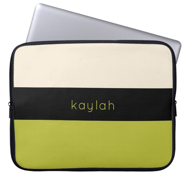 Pistachio Green Color Block Pattern with Name Laptop Sleeve (Front)