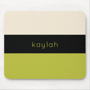 Pistachio Green Colour Block Pattern with Name Mouse Mat