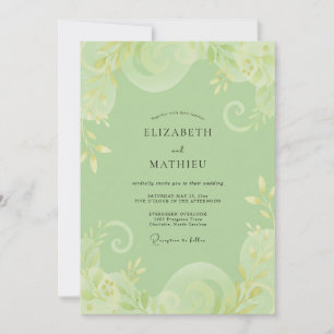 Pistachio Green Delicate Floral Wedding Invitation