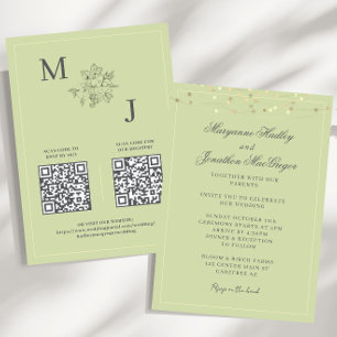 Pistachio Green Elegant QR Code Wedding Invitation