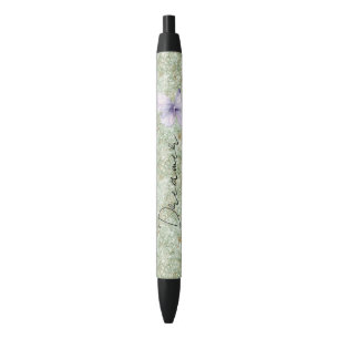 Pistachio Green Glitter Lavender Butterfly Black Ink Pen