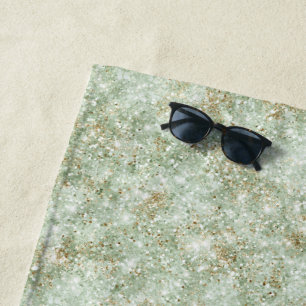 Pistachio Green Glitzy Faux Glitter Birthday Beach Towel
