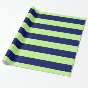 Pistachio Green, Navy Blue XL Stripes Pattern V Wrapping Paper