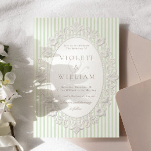 Pistachio Green Vintage Lace Modern Wedding Invitation