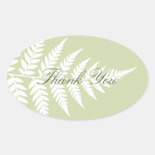 Pistachio Green White Fern Elegant Thank You Oval Sticker