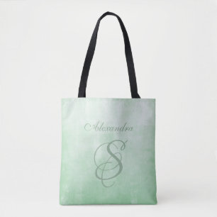 Pistachio Grey stylish rustic monogram Tote Bag