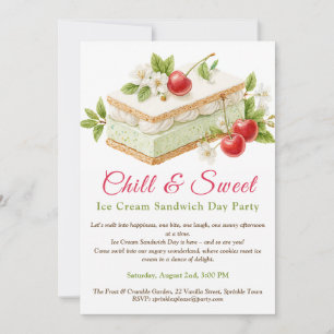 Pistachio Ice Cream Sandwich Day Watercolor  Invitation
