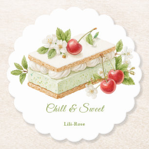 Pistachio Ice Cream Sandwich Day Watercolor Paper Coaster