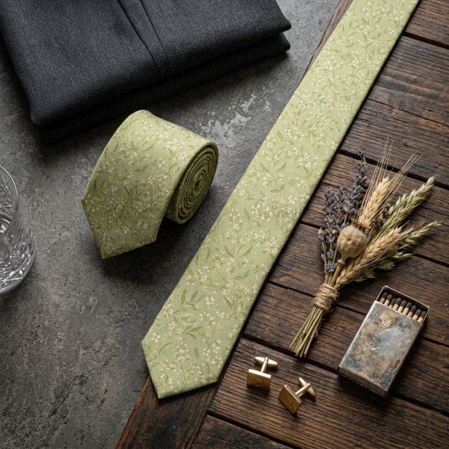 Pistachio Ivory Botanical Sprig Tie (Creator Uploaded)