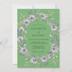 Pistachio Lilac Wreath Wedding Invitation