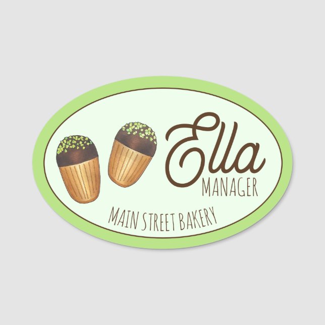 Pistachio Madeleines French Pastry Bakery Café Name Tag (Front)
