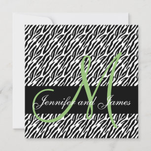Pistachio Monogram Zebra Print Wedding Invitation