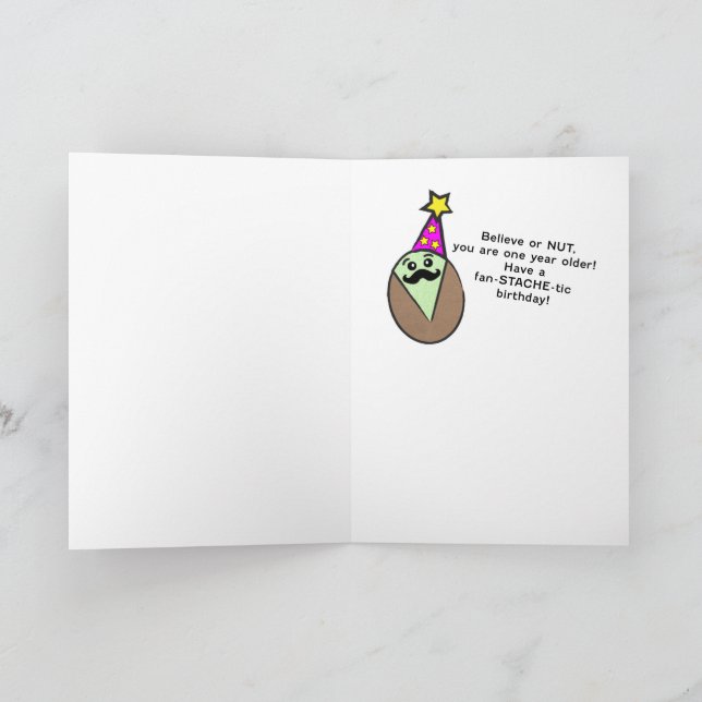 Pistachio Moustache Birthday Holiday Card (Inside)