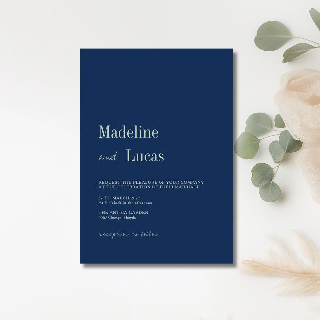 Pistachio & Navy Minimalist Clean Modern Wedding Invitation (Creator Uploaded)