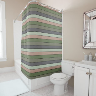Pistachio Nut Shell Green Peach Purple Stripes Shower Curtain