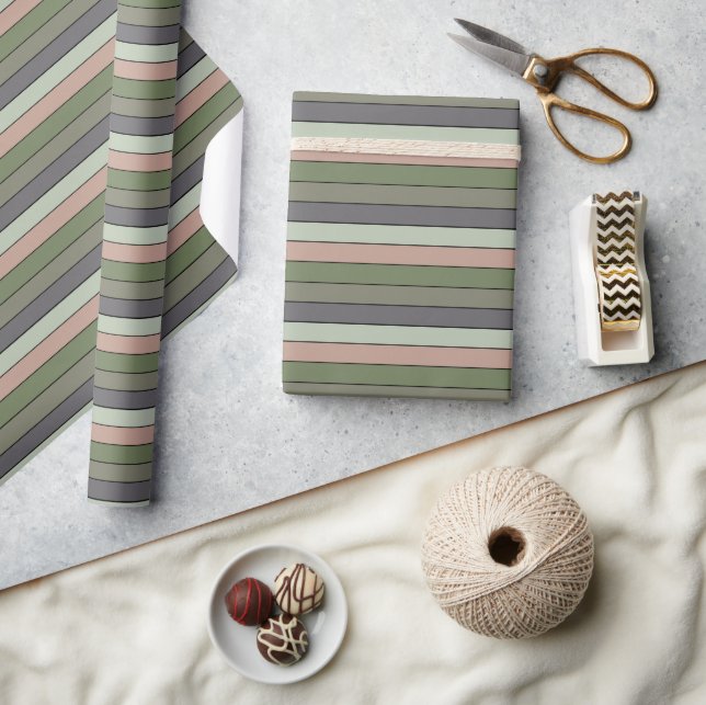 Pistachio Nut Shell Green Peach Purple Stripes  Wrapping Paper (Crafts)