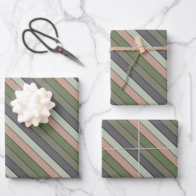 Pistachio Nut Shell Green Peach Purple Stripes  Wrapping Paper Sheet (Front)