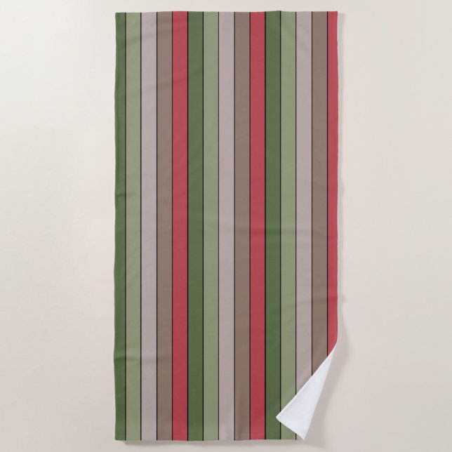 Pistachio Nut Shell Green Red Brown Stripes  Beach Towel (Front)