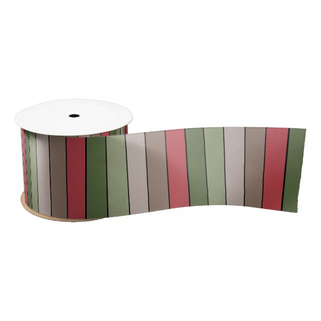 Pistachio Nut Shell Green Red Brown Stripes  Satin Ribbon (Spool)