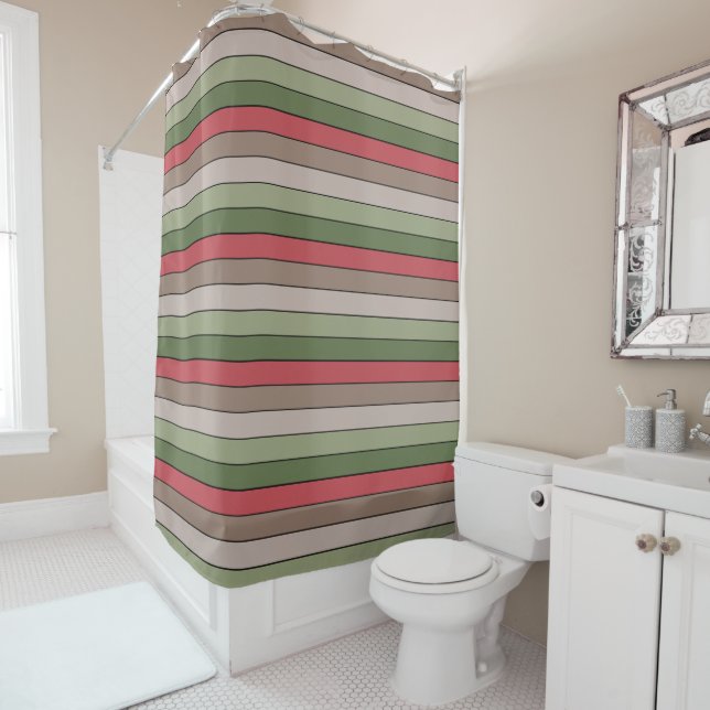 Pistachio Nut Shell Green Red Brown Stripes  Shower Curtain (In Situ)
