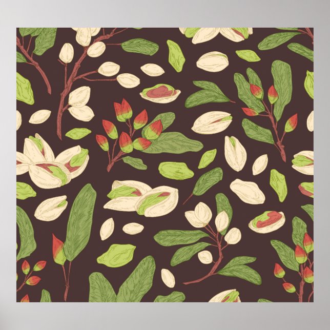 Pistachio Nuts: Black Hand-Drawn Seamless. Poster (Front)