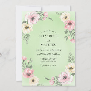 Pistachio Painted Petal Wedding Invitation