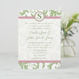 Pistachio Pink Lavender Damask Wedding Invite