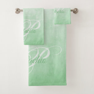 Pistachio rustic Abstract monogram Bath Towel Set