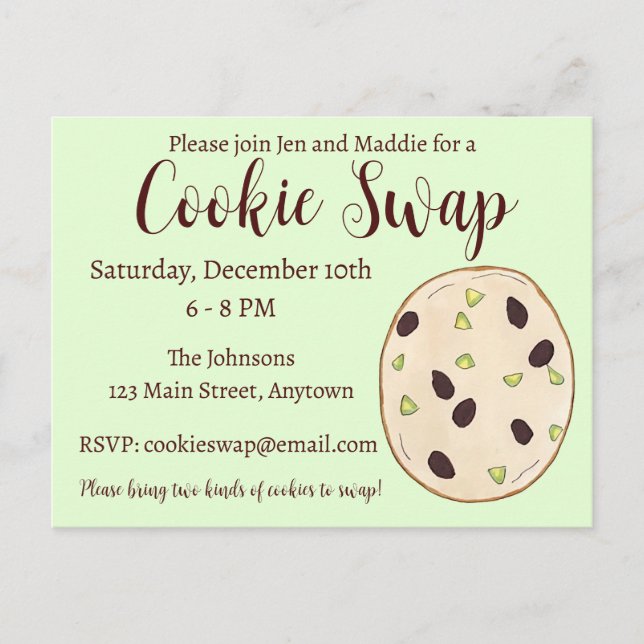 Pistachio Shortbread Biscuit Christmas Cookie Swap Invitation Postcard (Front)
