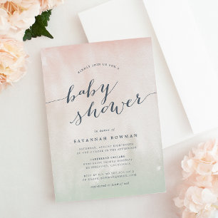 Pistachio Watercolor Pastel Baby Shower Invitation