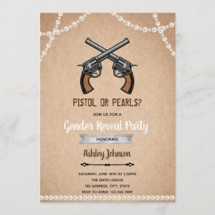 Pistol or pearl gender reveal invitation