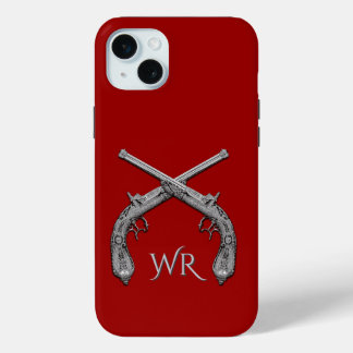  Pistols Crossed Monogram Red   iPhone 15 Mini Case