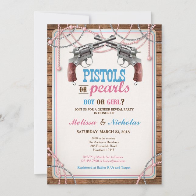 Pistols Or Pearls Gender Reveal Invitation (Front)