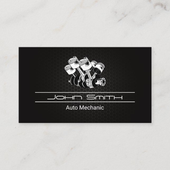 Piston Car Engine Carbon Fibre Pattern | Auto Logo Business Card (Front)
