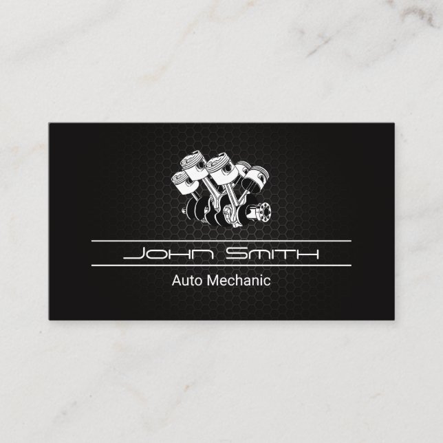 Piston Car Engine  | Carbon Fibre Pattern Business Card (Front)
