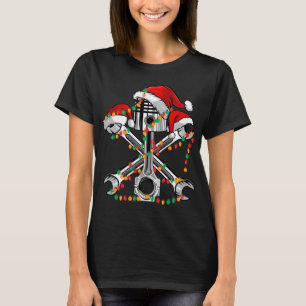 Piston Wrench Santa Hat Christmas Lights Bike Car  T-Shirt