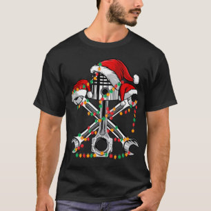 Piston Wrench Santa Hat Christmas Lights Bike Car  T-Shirt