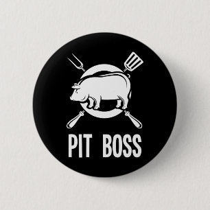 Pit Boss Shirt Bbq Funny Pitmaster Pig Grilling Gi 6 Cm Round Badge