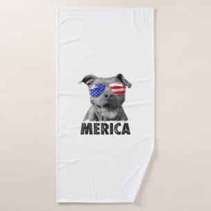 Pit Bull 4th of July Merica Men American Flag Sung Bath Towel